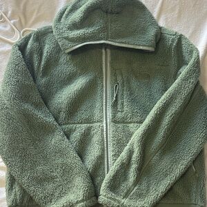 The North Face Sage Green Sherpa Hooded Zip Jacket